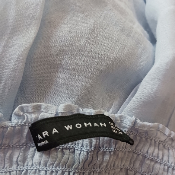 ZARA WOMAN Light Blue Smocked Bell Sleeve Blouse - Picture 5 of 5